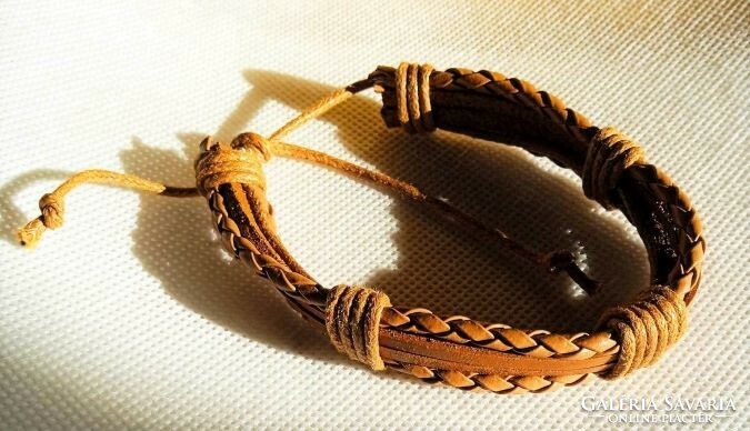 Set of two handmade leather brown braclets for sale for the holidays.