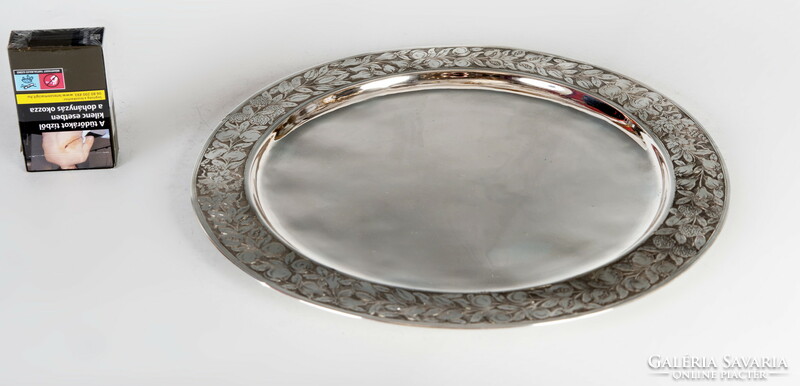 Silver round tray with fruit decor