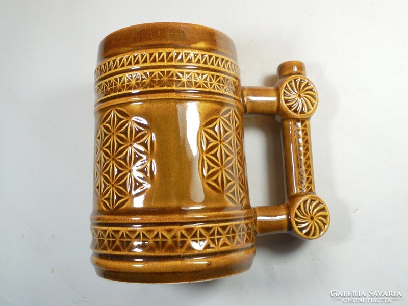 Retro old painted glazed marked ceramic beer beer mug cup convex pattern