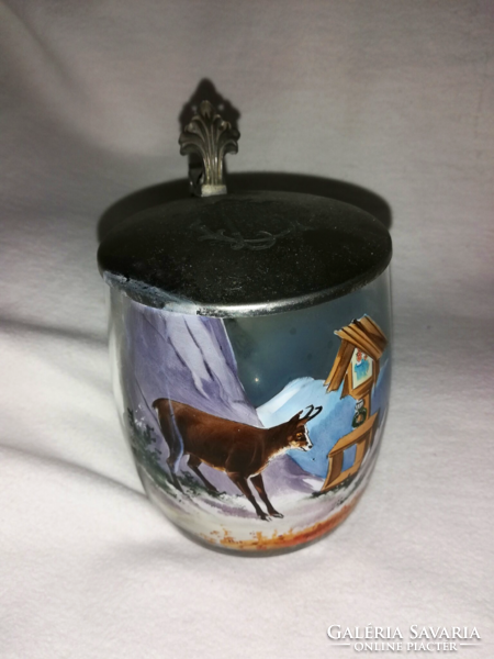 Hand-painted pewter, jar with lid