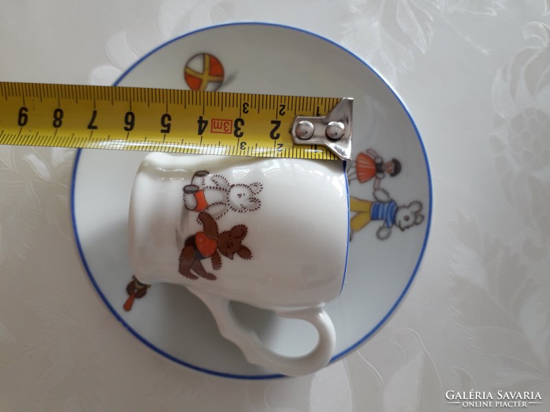 Retro mesemintás porcelán kis kiöntő tejkiöntő huszár mackó mintás