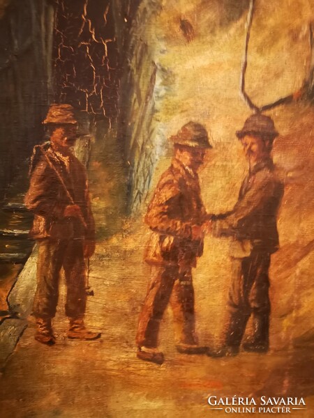 Antique special painting 1903! Mining, landscaping forest mining people rarity! Pécs?