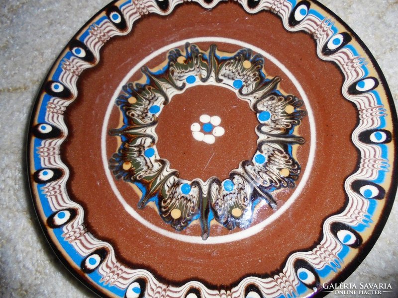 Népművészeti népi kerámia falitál fali tál tányér - 18 cm átmérő