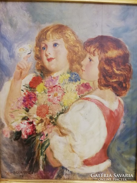 VYDAI BRENNER Nándor Lányok pillangóval és virággal hatalmas keretben