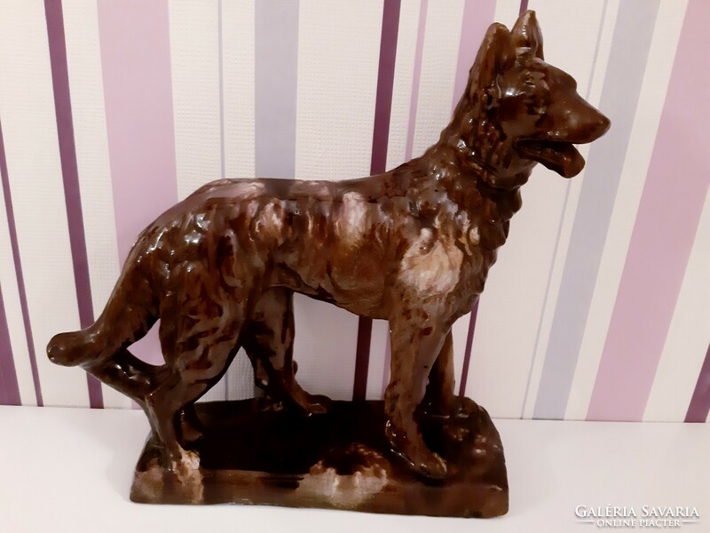 Ceramic dog, marble effect wolf dog statue, German shepherd, (large)