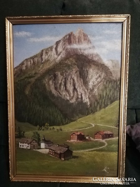 Alpine landscape. Oil, wood fiber