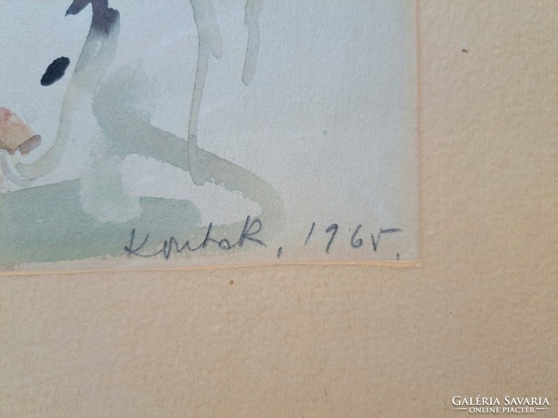 Koszta Rozália: Kisborjak (akvarell) a gyulai festőnő bájos festménye! (tehenek, bocik, állatkép)