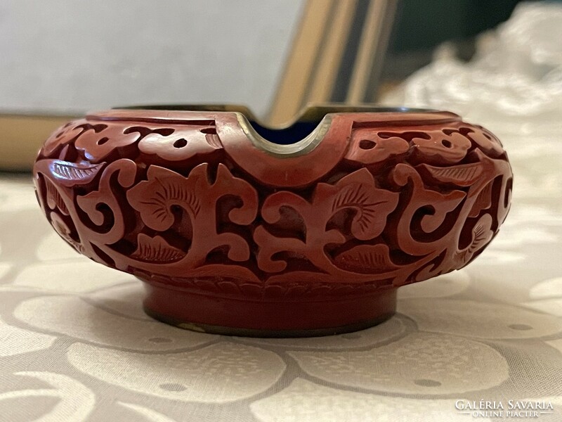 Chinese red lacquer ashtray