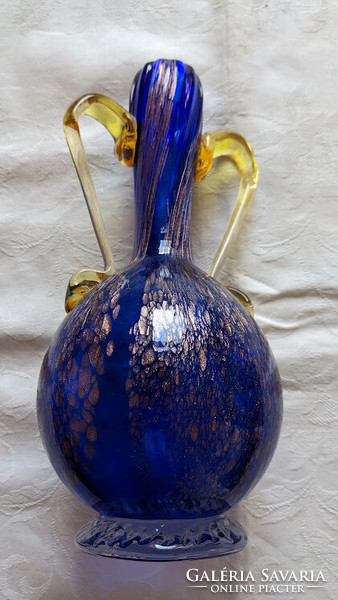 Muránói váza kétfüles kobaltkék fújt, kézi munka