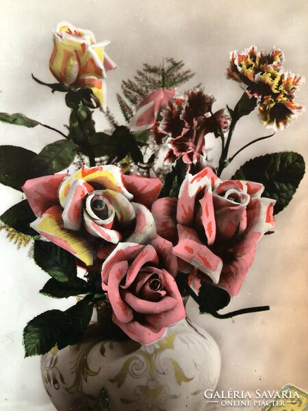 Antik, régi színezett virágos képeslap                          -2.