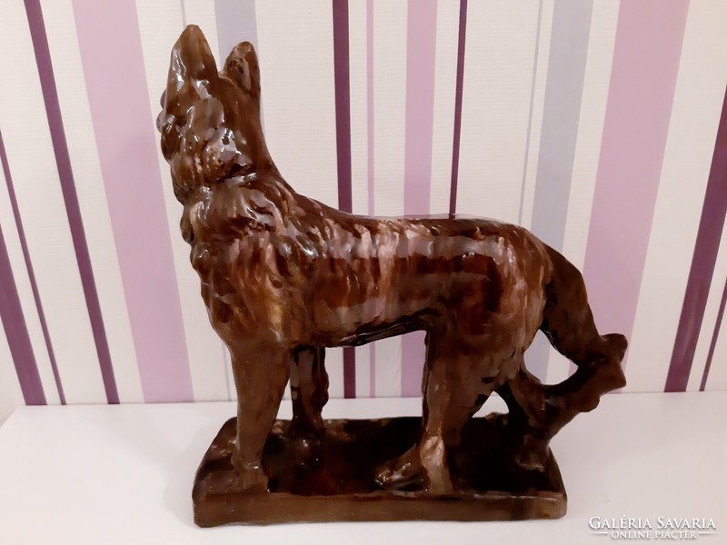 Ceramic dog, marble effect wolf dog statue, German shepherd, (large)