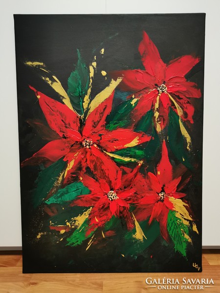 Mikulásvirág című saját egyedi festményem (2022)