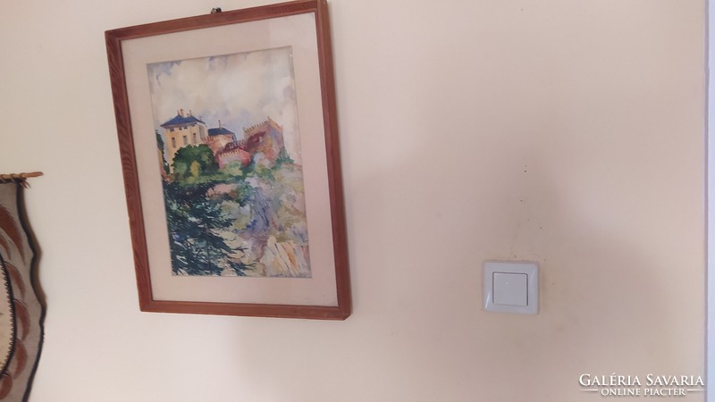(K) Gyönyörű akvarell festmény 48x39 cm kerettel Kynga Rabenstein (?) 40x50
