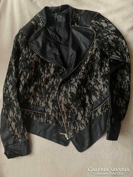 Laura Torelli designer lace-leatherette jacket size 44
