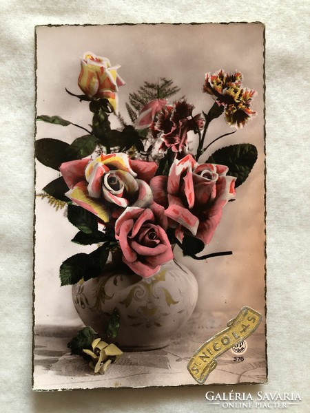 Antique, old colored floral postcard -2.