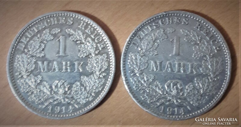 2 db,1914 Ezüst Német Birodalomi 1 Márka. II. Vilmos császár