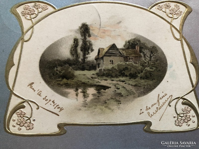Antik, dombornyomott, aranyozott képeslap - 1904                             -2.