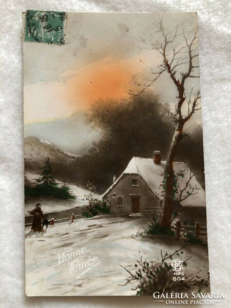 Antik, színezett Karácsonyi képeslap                          -2.