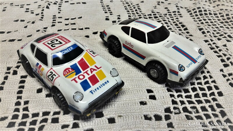 Very rare, 2 Porsche plate cars, retro toy, with steering wheel
