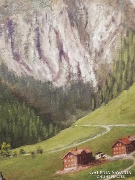 Alpine landscape. Oil, wood fiber