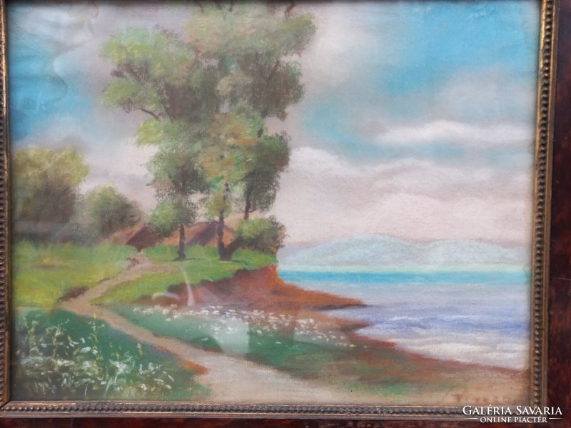 Pastel paper waterfront landscape sign