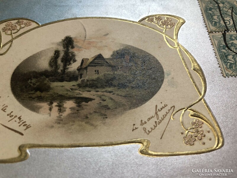 Antik, dombornyomott, aranyozott képeslap - 1904                             -2.