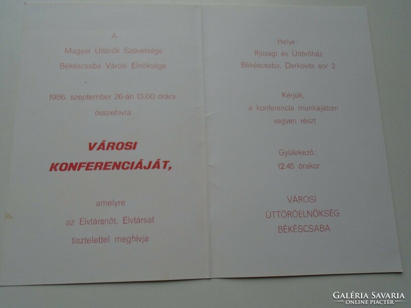 D192300 Békéscsaba - invitation - Association of Hungarian Pioneers 1986