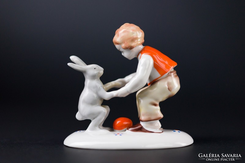 Metzler & Ortloff Germany porcelán táncoló kisfiú nyuszival, jelzett.
