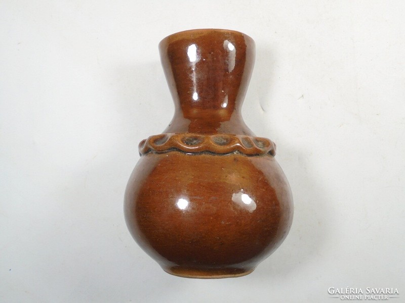 Retro old ceramic hand painted glazed decorative small vase - 10.4 cm high