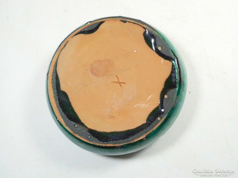 Retro old painted green glazed ceramic ashtray ashtray ash holder