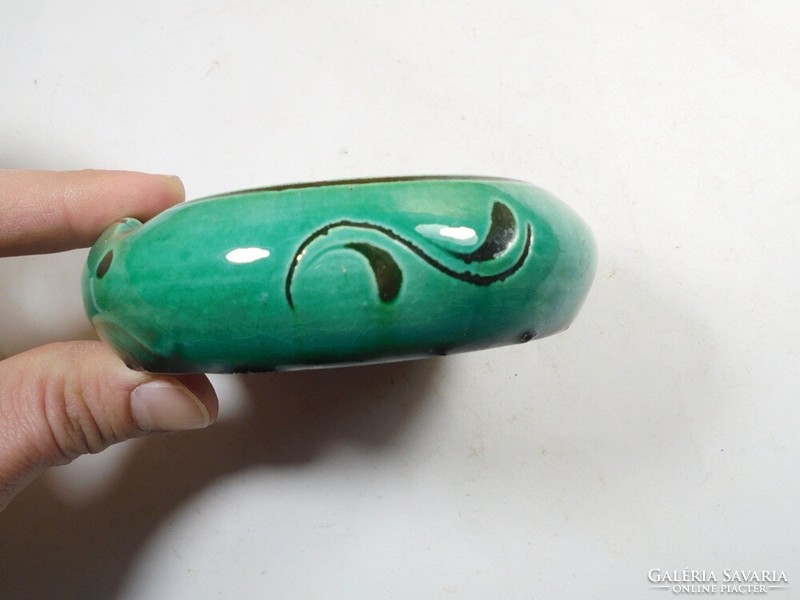 Retro régi festett zöld mázas kerámia hamutál hamutartó hamus hamu tartó