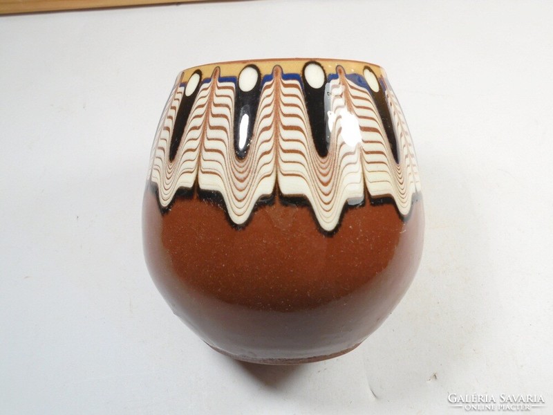 Retro Bulgarian ceramics - hand painted ceramics - glass kaspo bowl - 8 cm high