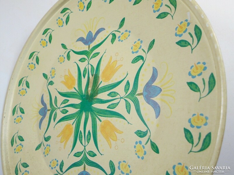Retro old flower floral metal hanging wall plate bowl - 20 cm diameter