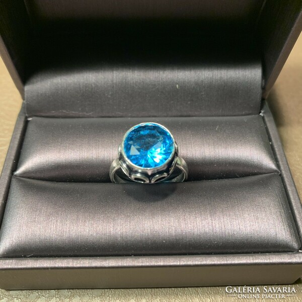 925 Silver ring with blue topaz stone 7.5 size (17.5 mm diameter) Indian silver ring