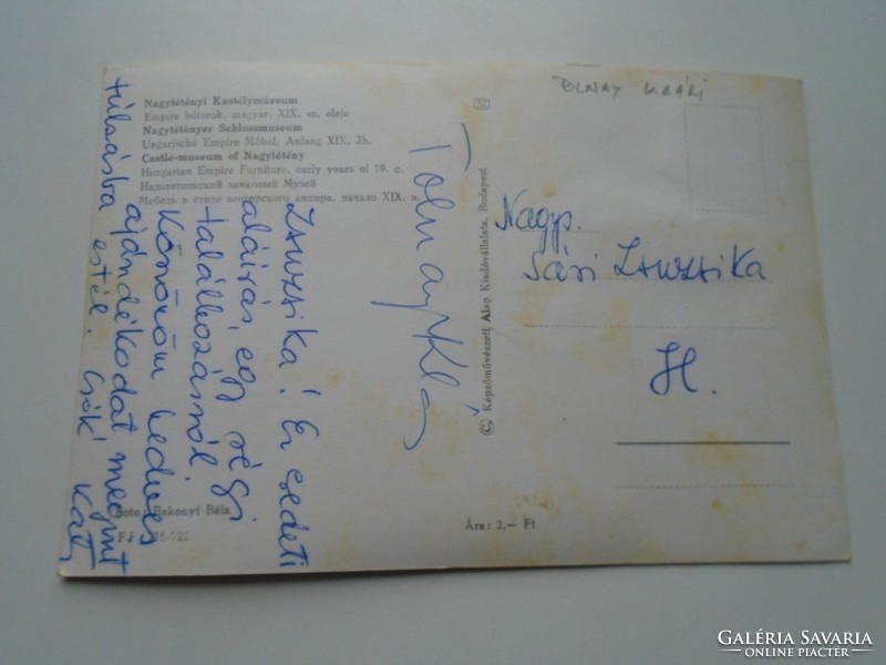 D192271 Tolnay Klári színművésznő eredeti autográf aláírása Nagytétényi képeslapon