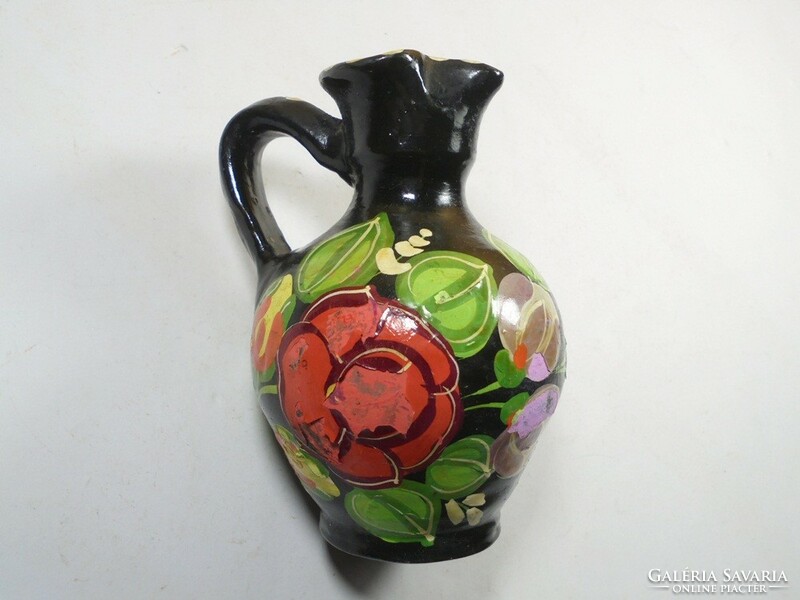 Retro old folk folk art painted colorful rose flower ceramic jug jug bait jug
