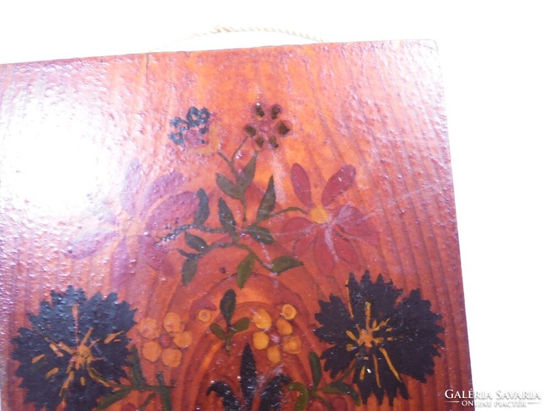 Retro egyedi kézzel készült festett fa akasztható kép falikép - virág minta