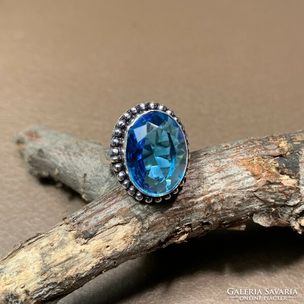 Kék köves 925 Sterling ezüstözött gyűrű Indiából 6,1/4-es méret (16,7mm átmérő) indiai gyűrű