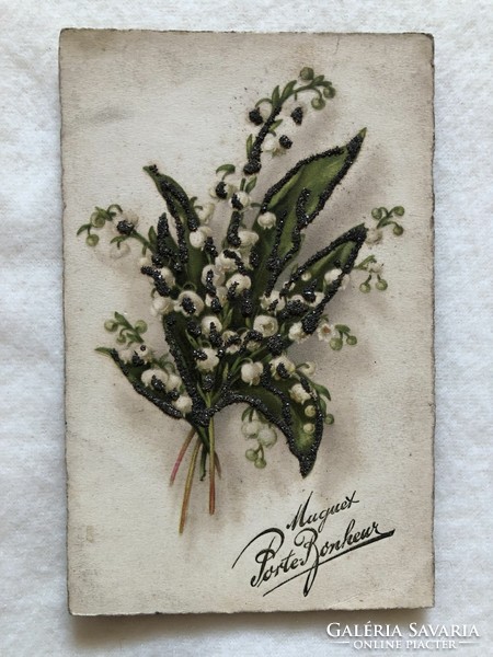 Antik, régi glitteres Gyöngyvirágos képeslap                          -2.