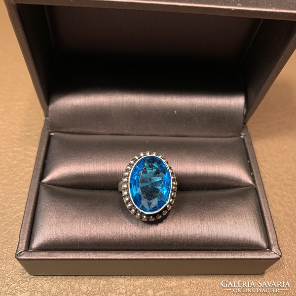 925 Silver ring with blue topaz stone size 6 (16.5 mm diameter) Indian silver ring