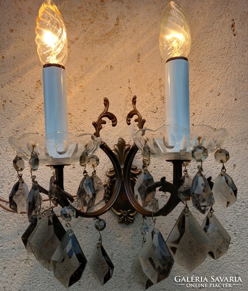 Copper chandelier set with smoky quartz colored pendants