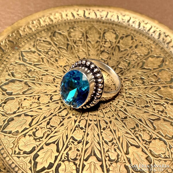 925 Silver ring with blue topaz stone size 6 (16.5 mm diameter) Indian silver ring