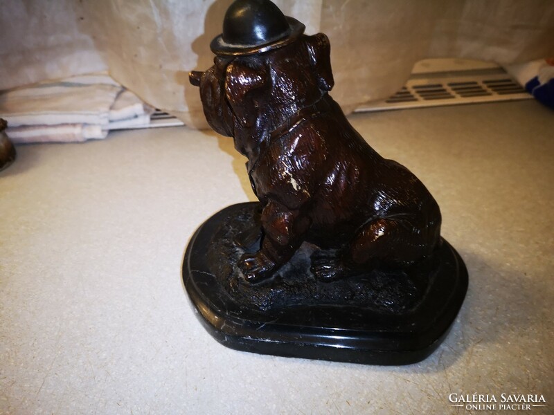 Bronze dog with a cigar on a marble base. Bulldog winston churchill's dog!