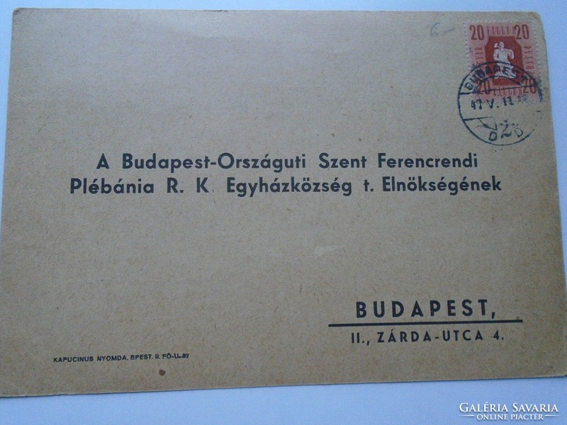 D192263 postcard - for the presidency of the St. Franciscan parish in Budapest - lajos tasner 1947