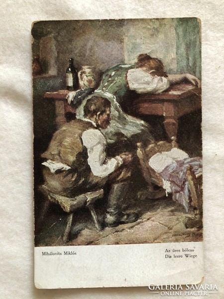 Antique Miklós Mihálovits - the empty cradle postcard - postal clean -2.