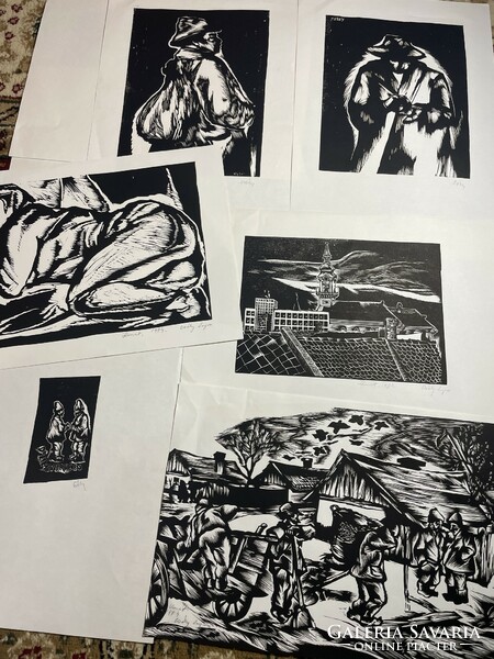 Woodcuts by Louis Csáky, 6 pieces for sale
