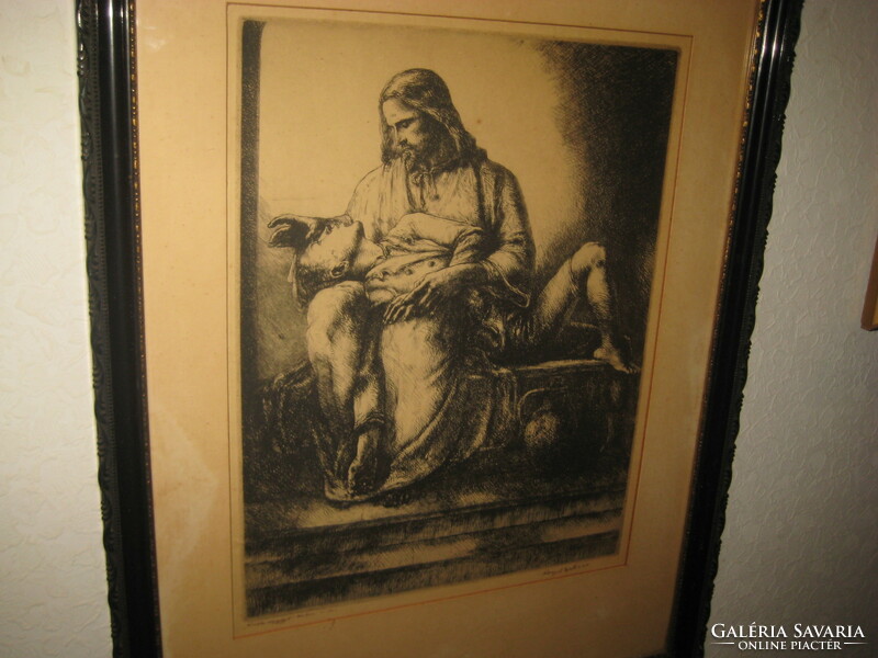 Vanyerka Gyula from Komjáti, Christ heals, etching, 43 x 58 cm, with frame 50 x 63 cm