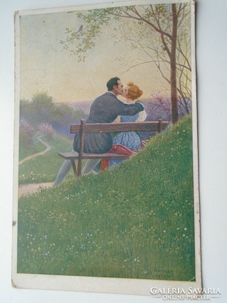 D192342 old postcard couple in love - with many signatures - csuta lajos, bekés 1918