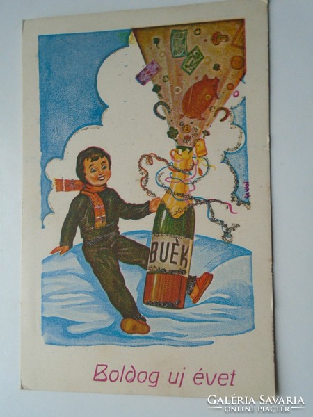 D192334 old postcard - happy new year - lower leg - csuta lajos, peaceful 1940's