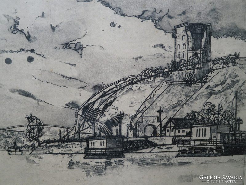 Károly Raszler (1925-2005): Visegrád, etching, marked